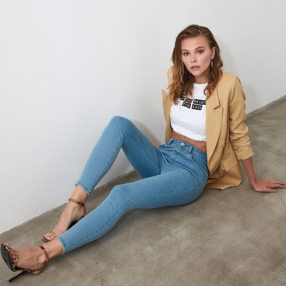 High Waist Blue Skinny Jean Small - Picture 2 of 7